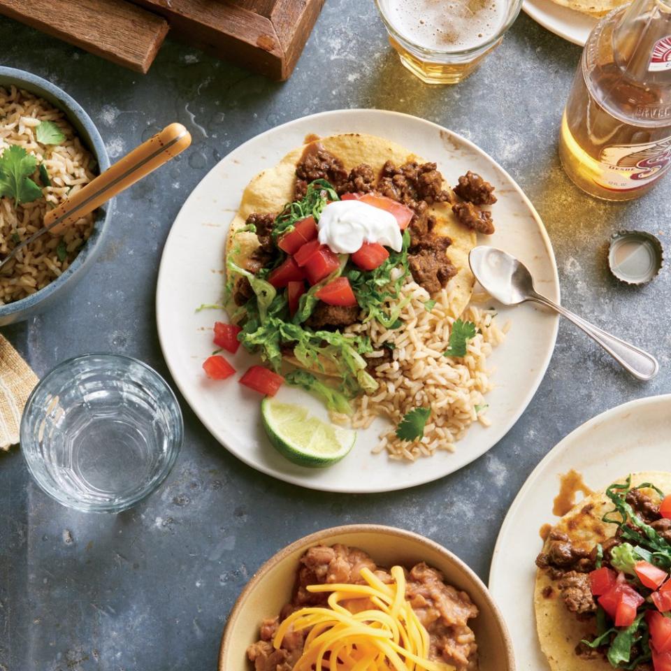 Spiced Beef Tostadas with Cilantro-Lime Rice