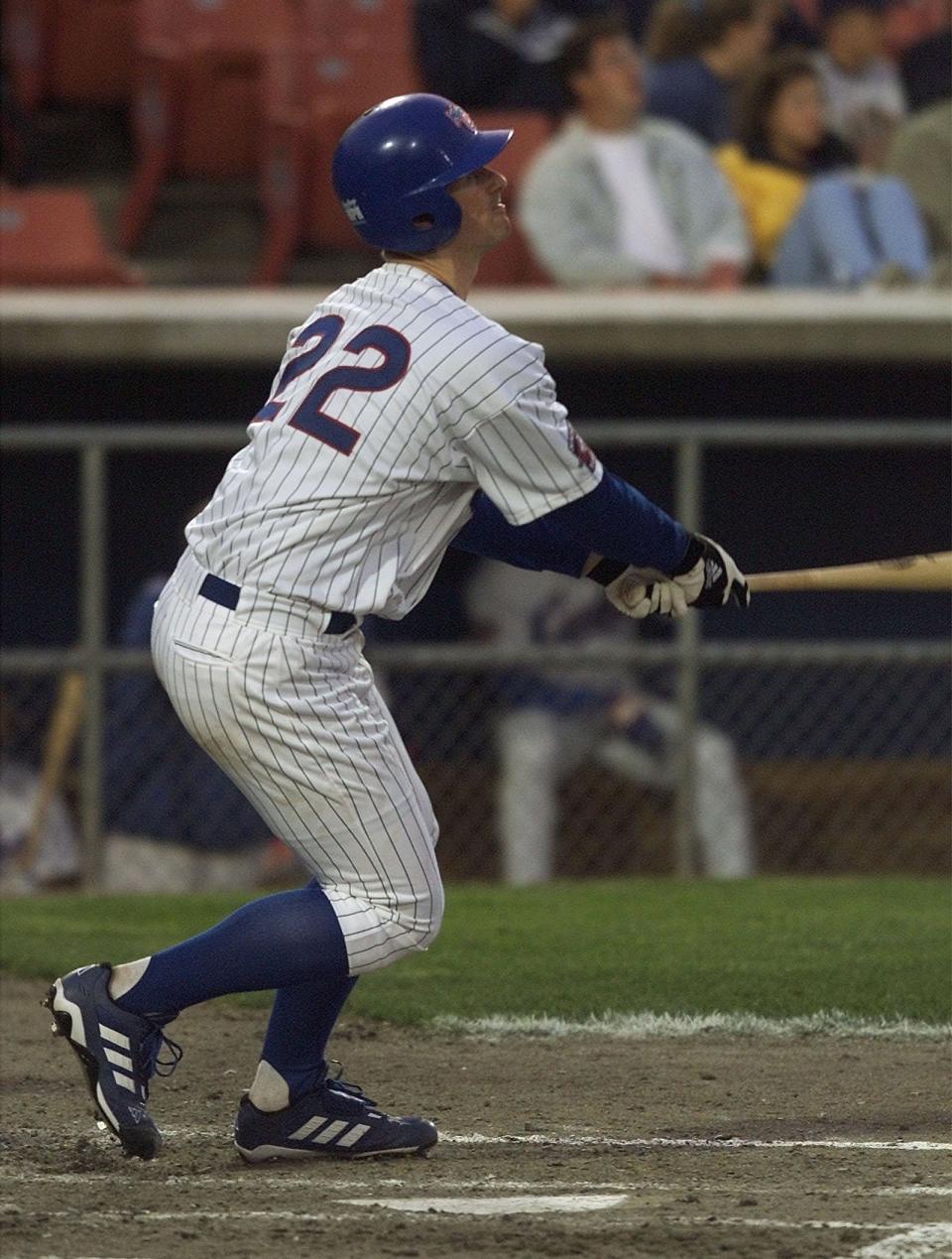 Iowa Cubs pitcher Mark Prior, above, connects on one of his two home runs May 7, 2002, at Sec Taylor Stadium (now called Principal Park). "God opened up a nice wind stream, I guess," Prior said. "I don't know where the home runs came from."