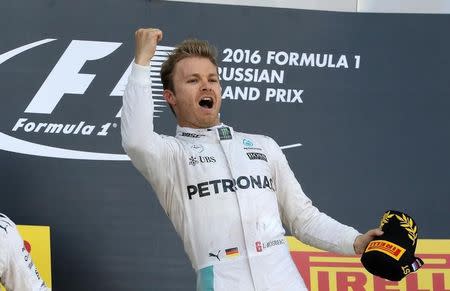 Formula One - Russian Grand Prix - Sochi, Russia - 1/5/16 - Mercedes F1 driver Nico Rosberg of Germany celebrates victory during the Russian Grand Prix. REUTERS/Maxim Shemetov