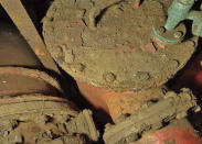 This image taken in 2019, shows the corrosion on the control piping system inside the FSO Safer tanker, moored off Ras Issa port, Yemen. Houthi rebels are blocking the United Nations from inspecting the abandoned oil tanker loaded with more than one million barrels of crude oil. Internal documents obtained by the AP showed that seawater has entered the engine compartment of the tanker, which has been left without maintenance for over five years, causing damage to the pipelines and increasing the risk of sinking. Rust has covered parts of the tanker and the inert gas that prevents the tanks from gathering inflammable gases, has leaked out. (I.R. Consilium via AP)