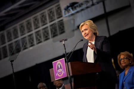 Democratic U.S. presidential candidate Hillary Clinton speaks to the General Conference of the African Methodist Episcopal Church during their annual convention at the Pennsylvania Convention Center in Philadelphia, Pennsylvania, U.S., July 8, 2016. REUTERS/Charles Mostoller