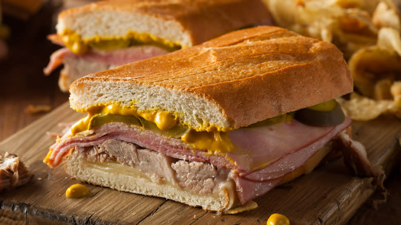 Cuban sandwich on cutting board