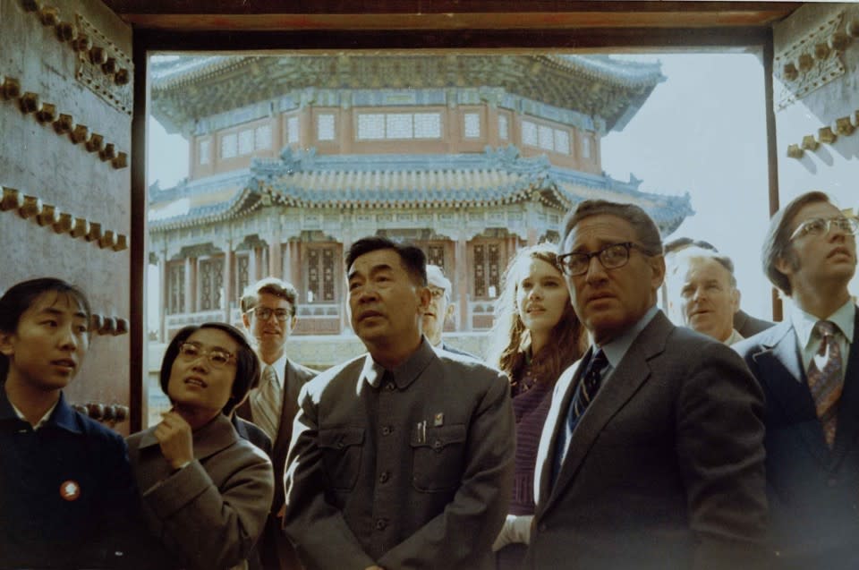 Henry Kissinger tours the summer palace in Peking with Wang Hsiao-i, a leading member of the Chinese People's Association for Friendship with Foreign Countries during Kissinger's second visit to Peking in Oct. 1971. (AP)