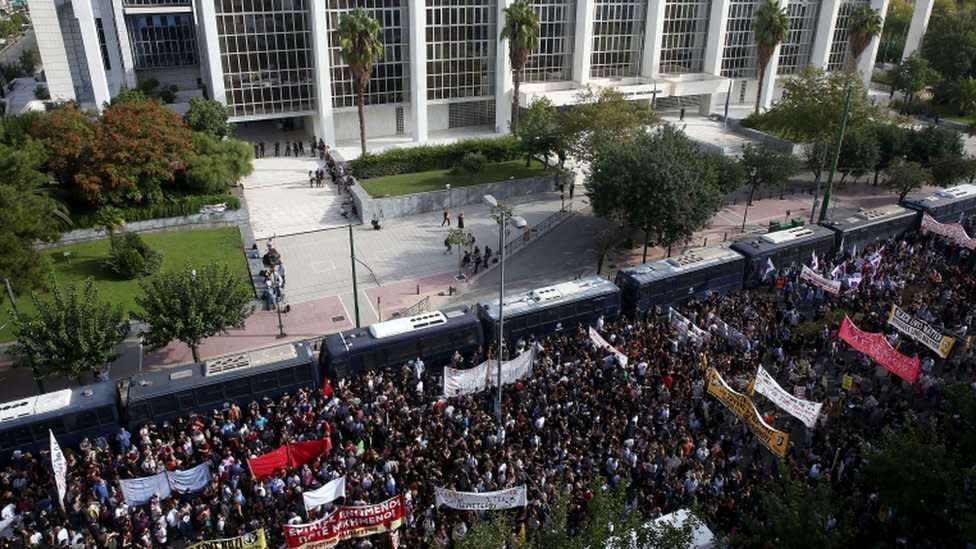 Manifestaciones en Atenas este miércoles.