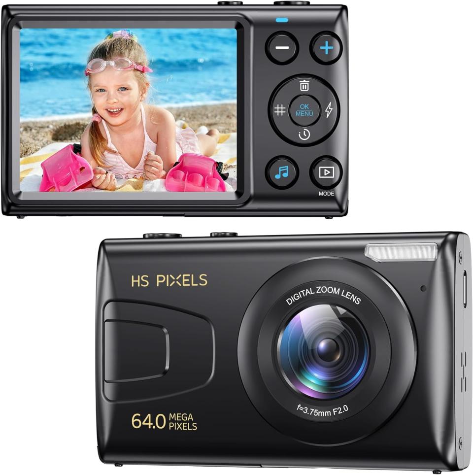 front and back view of black digital camera under $100