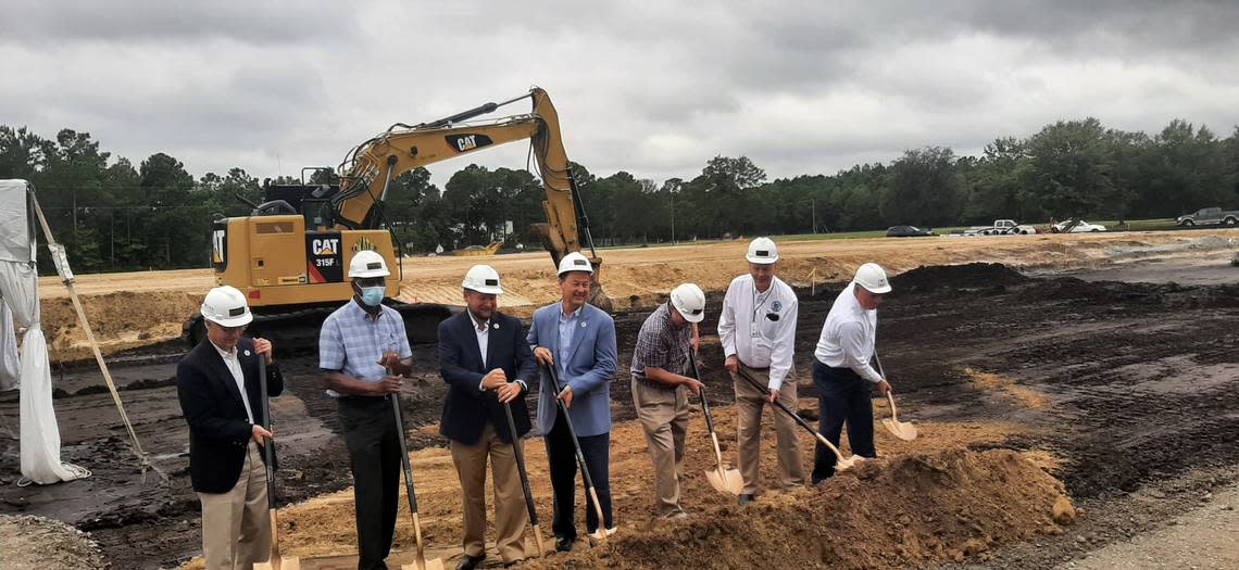 Members of the Beaufort City Council break ground Wednesday at a new 64,000 square-foot commercial building at Beaufort Commerce Park in 2021. Magnus Development Partners is now planning to build a 72,000 square foot “spec” building in the park.