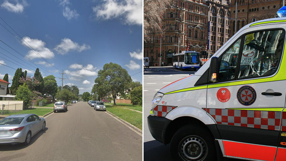 Pictured is Kent Street on the left, the Blacktown street where the one-year-old child was killed and on the right is a generic photo of a NSW Ambulance vehicle.