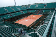 <p>This is only the second time in Roland Garros tournament history that a full day of matches has been canceled. Center Court was empty on Day Nine of the 2016 French Open at Roland Garros on May 30, 2016, in Paris. (Rindoff Petroff/Hekimian/Getty Images) </p>