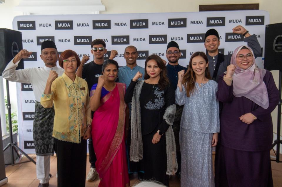 Muda candidates poses for a group picture for the upcoming state elections at Muda command centre in Petaling Jaya July 22, 2023. — Picture by Shafwan Zaidon