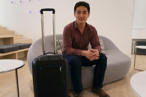 Brian Chen with his Bluesmart prototype