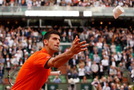 Serbia's Novak Djokovic during the first round; Roland Garros, Paris, France - 26/5/15 Men's Singles - Reuters / Jason Cairnduff