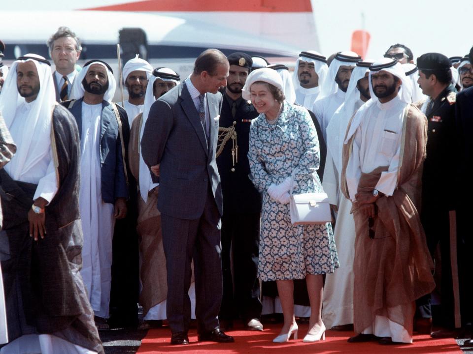 Queen Elizabeth and Prince Philip arrive in Abu Dhabi in 1979.