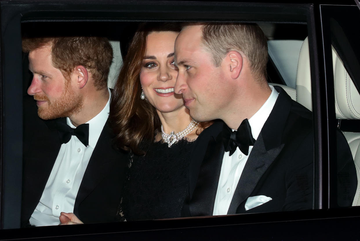 Kate, William and Harry all made an appearance at the Queen’s platinum wedding anniversary celebration [Photo: Getty]