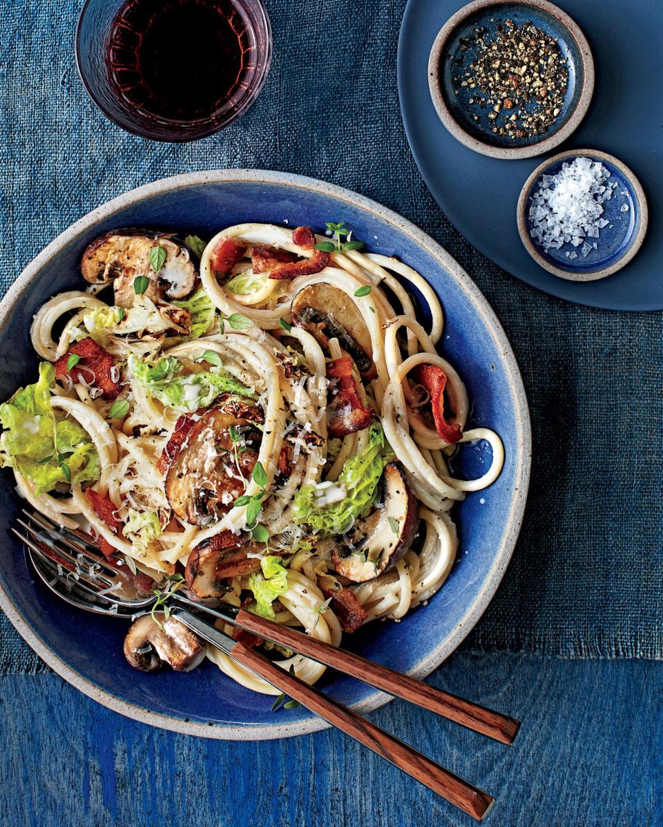 Cabbage, Mushroom, and Bacon Pasta