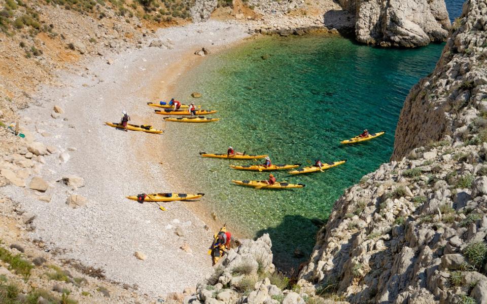 Group of sea kayak on the beach, Adriatic Sea, Croatia