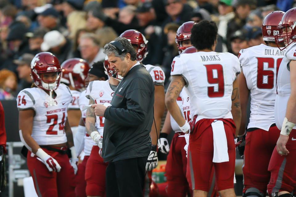 Maybe Mike Leach’s play-sheet should include “don’t tweet doctored videos of political speeches.” (Photo by Justin Edmonds/Getty Images)