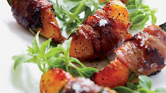 Pancetta-Wrapped Peaches with Basil and Aged Balsamic