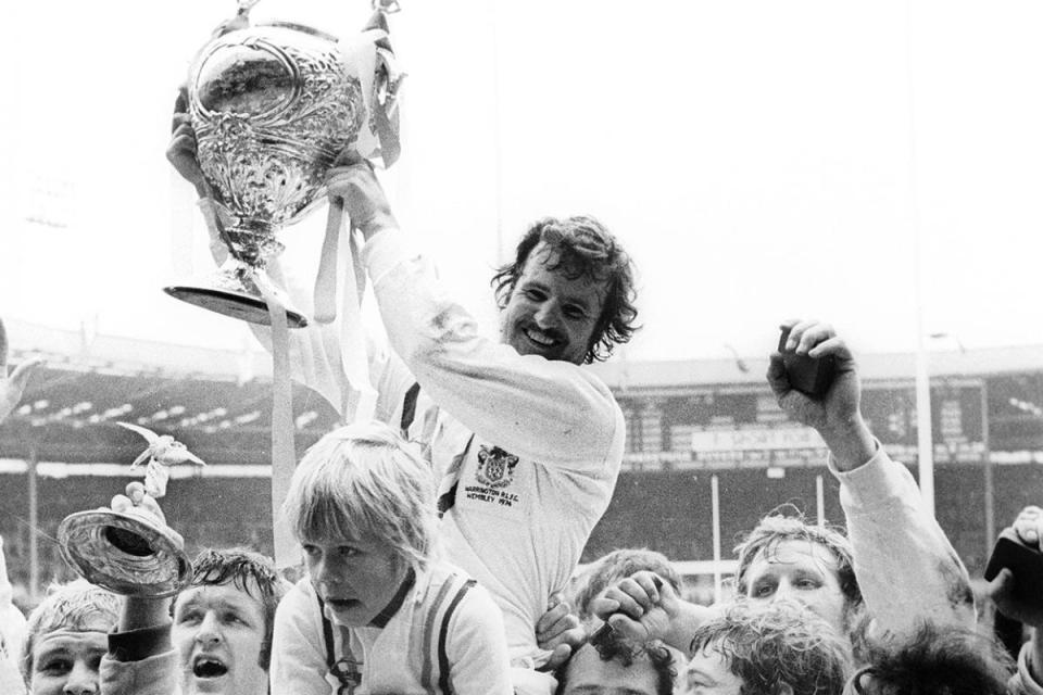 Warrington lift the Challenge Cup at Wembley having beaten Featherstone in the 1974 final <i>(Image: NQ Archive)</i>