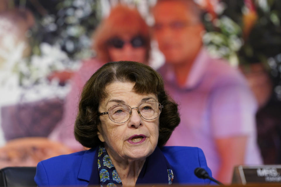 Sen. Dianne Feinstein, D-Calif., speaks during a confirmation hearing for Supreme Court nominee Amy Coney Barrett before the Senate Judiciary Committee, Monday, Oct. 12, 2020, on Capitol Hill in Washington. (AP Photo/Susan Walsh, Pool)