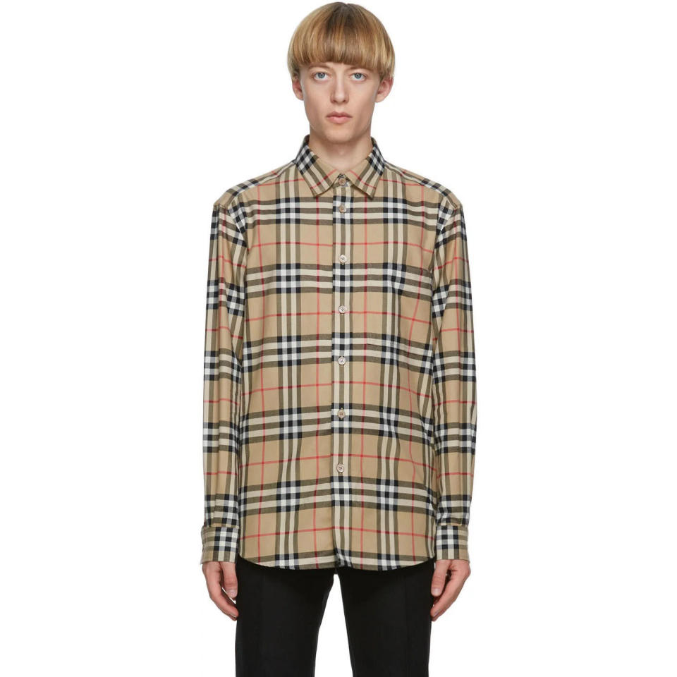 Burberry Beige Flannel Vintage Check Shirt, Best Men's Plaid Shirts 