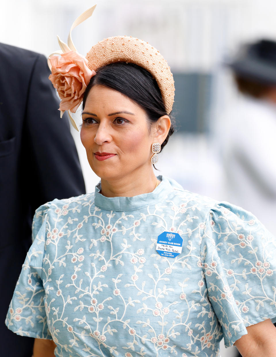 EPSOM, UNITED KINGDOM - JUNE 01: (EMBARGOED FOR PUBLICATION IN UK NEWSPAPERS UNTIL 24 HOURS AFTER CREATE DATE AND TIME) Former Home Secretary Dame Priti Patel attends 'Derby Day' of the Betfred Derby Festival 2024 at Epsom Downs Racecourse on June 1, 2024 in Epsom, England. (Photo by Max Mumby/Indigo/Getty Images)
