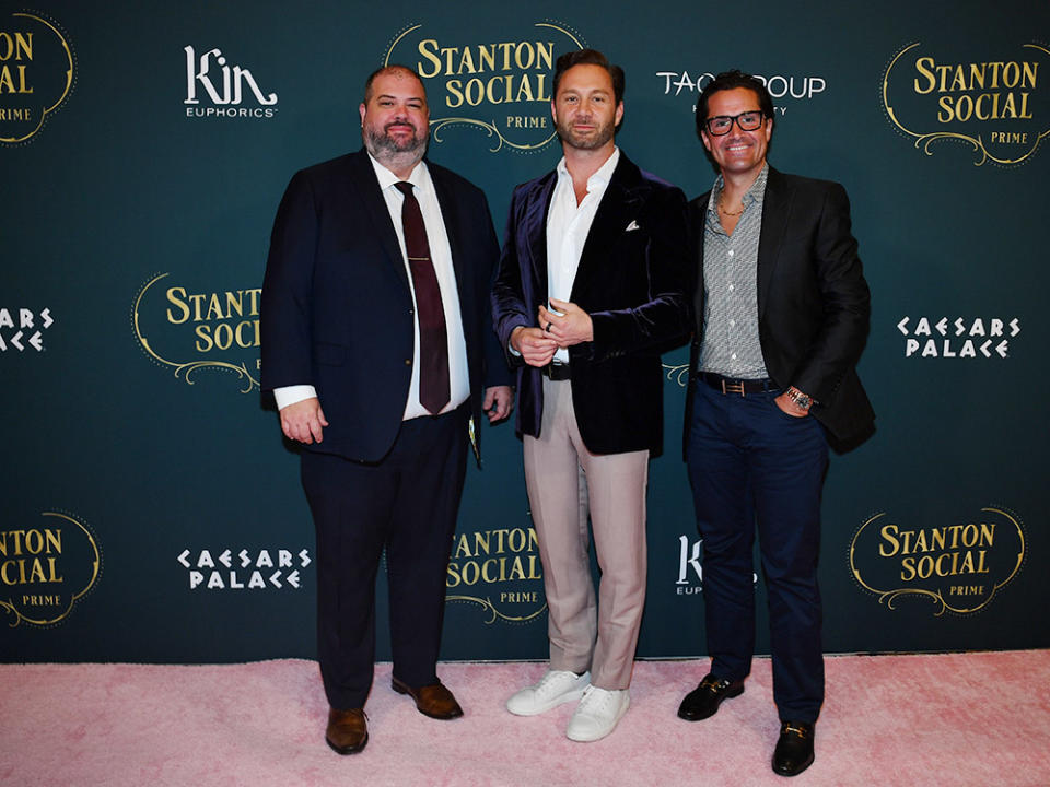 Vice President and Assistant General Manager of Caesars Palace Terrence O'Donnell, Co-CEO of Tao Group Hospitality Jason Strauss and Regional President of Caesars Entertainment Sean McBurney attend the grand opening of Stanton Social Prime at Caesars Palace on March 18, 2023 in Las Vegas, Nevada.