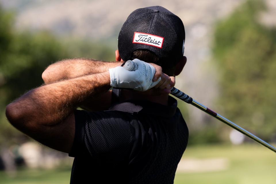 Curtis Luck tees off during the Utah Championship, part of the PGA Korn Ferry Tour, at Oakridge Country Club in Farmington on Sunday, Aug. 6, 2023. | MEGAN NIELSEN, Megan Nielsen, Deseret News