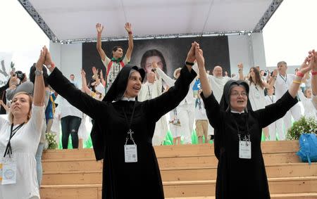 Nuns dance at the opening ceremony during World Youth Day in Krakow, Poland, July 26, 2016. Agencja Gazeta/Krzysztof Milleri/via REUTERS