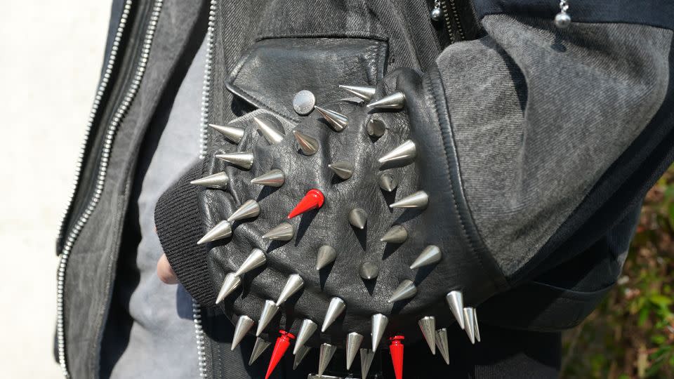 The spiked sleeves of Soga Takahashi’s gothic-inspired Hiro jacket. “Challenging and chaotic are my themes,” he said, describing his personal style. - Moeri Karasawa/CNN