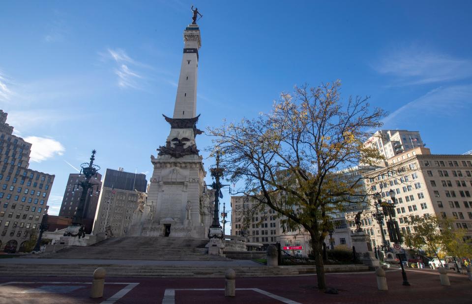 Monument Circle is a great place to snap an Instagram photo in Indianapolis. Pictured on Wednesday, Oct. 27, 2021.
