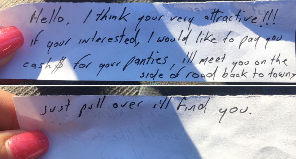 The note the woman found on her car. Source: Facebook