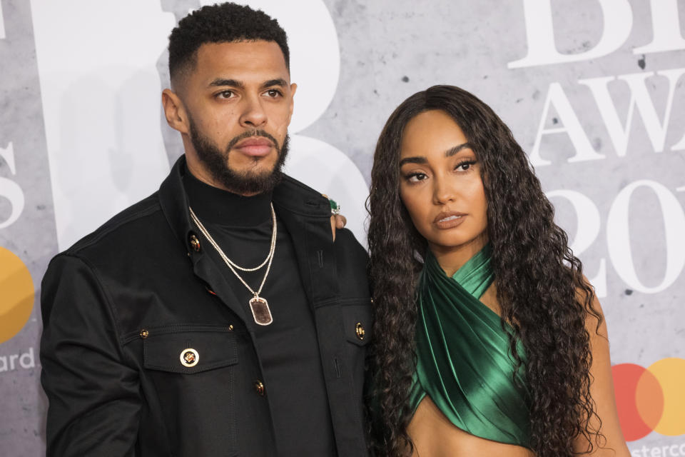 Andre Gray and Leigh-Anne Pinnock of Little Mix pose for photographers upon arrival at the Brit Awards in London, Wednesday, Feb. 20, 2019. (Photo by Vianney Le Caer/Invision/AP)
