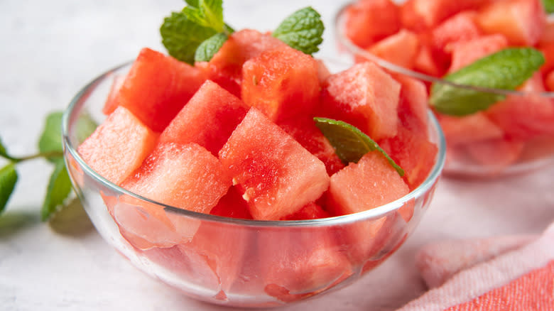 Watermelon chunks in bowl