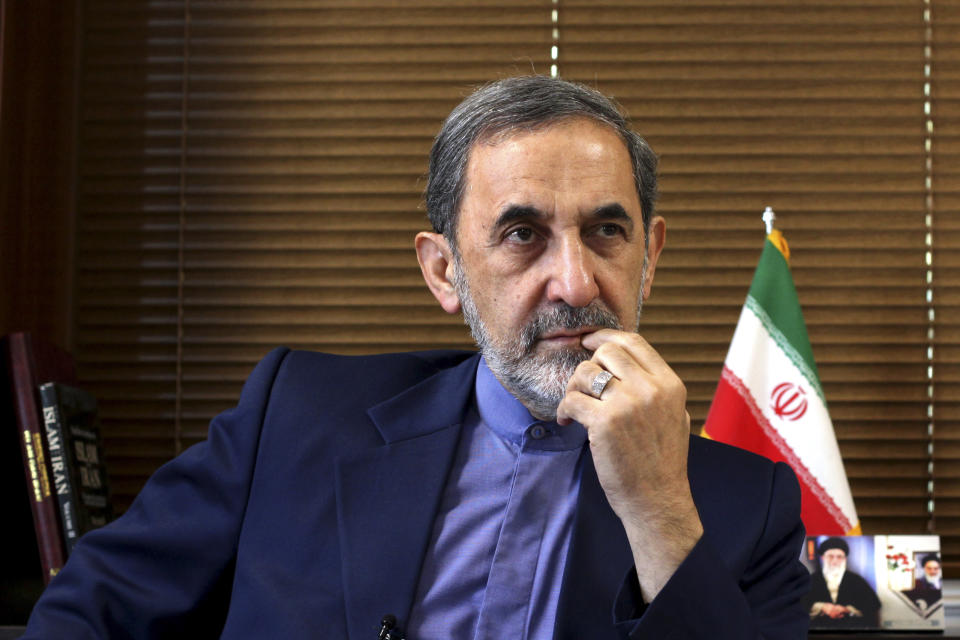 FILE - In this Aug. 18, 2013, file photo, Ali Akbar Velayati, a top adviser to Iran's supreme leader Ayatollah Ali Khamenei, gives an interview to The Associated Press at his office in Tehran, Iran. Velayathi said in a video online Saturday, July 6, 2019, that the Islamic Republic is ready to begin enriching uranium beyond the level set by Tehran's 2015 nuclear deal with world powers. (AP Photo/Ebrahim Noroozi, File)