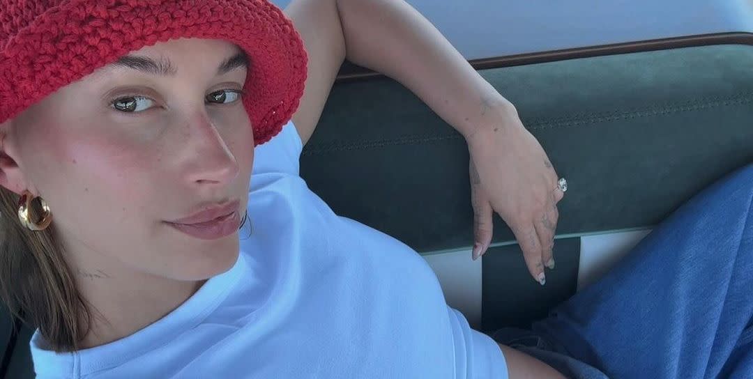 hailey bieber in a car