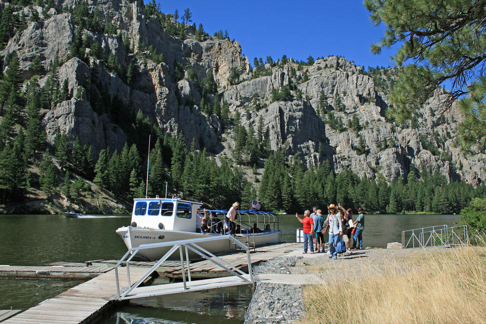 This Aug. 20, 2011 photo shows boat tours on the Missouri River that take visitors through the Gates of the Mountains, an area noted in the journals of the Lewis and Clark expedition. The tours depart 17 miles north of Helena, Mont., and are offered by the Gates of the Mountain company. They are one of a number of activities available to visitors spending time in Helena for an annual Montana art festival called the Western Rendezvous of Art. (AP Photo/Ron Zellar)