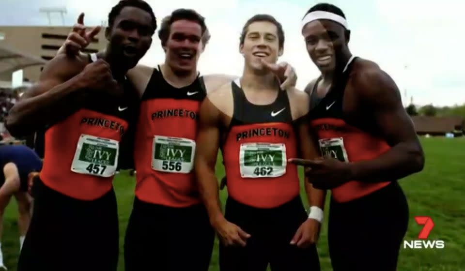 Billington, third from right, has been released on bail to take his exams at Princeton University in the US. Source: 7 News