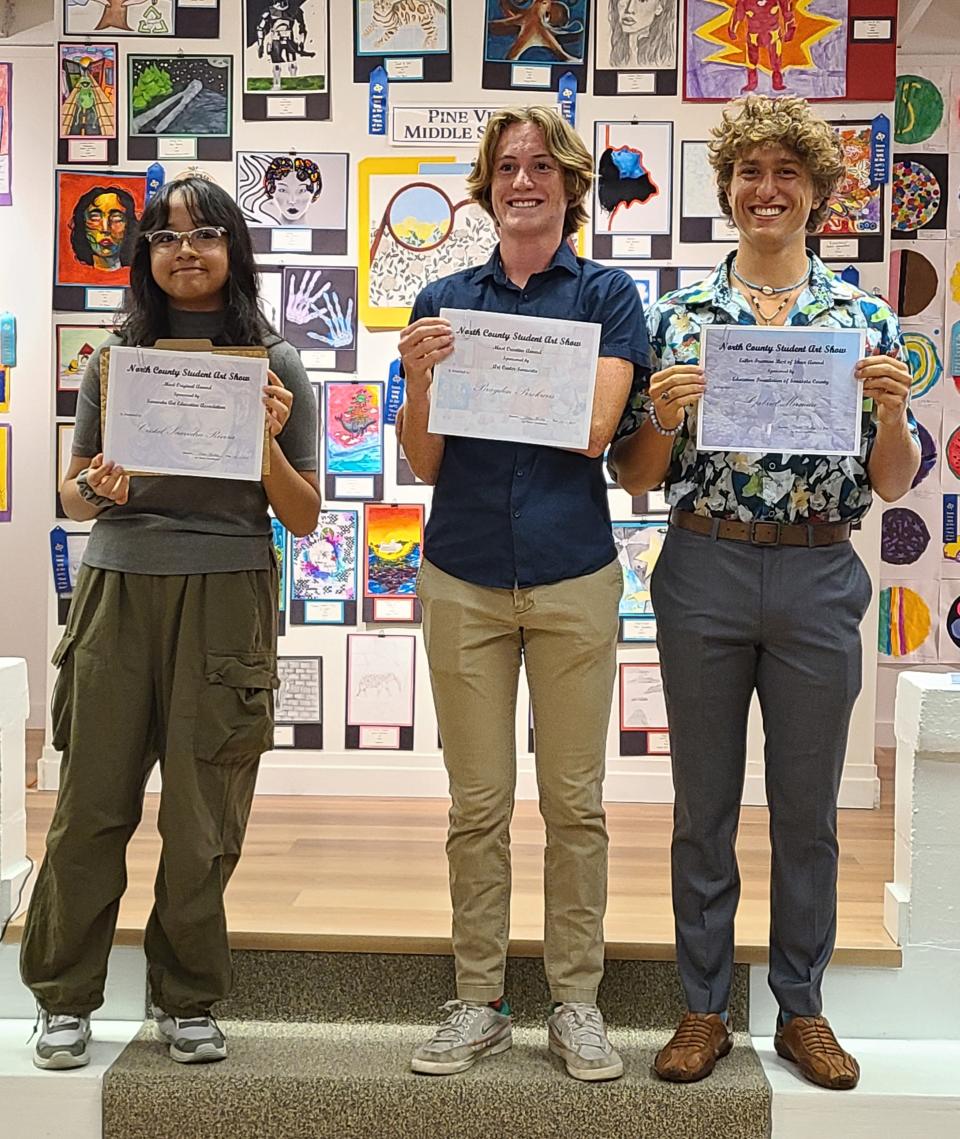 Last year's North County K-12 Spring Art Show winners included Cristal Saavedra-Rivera, Most Original Award; Brayden Przekwas, Most Creative Award; and Gabriel Mirman, Best in Show Award.