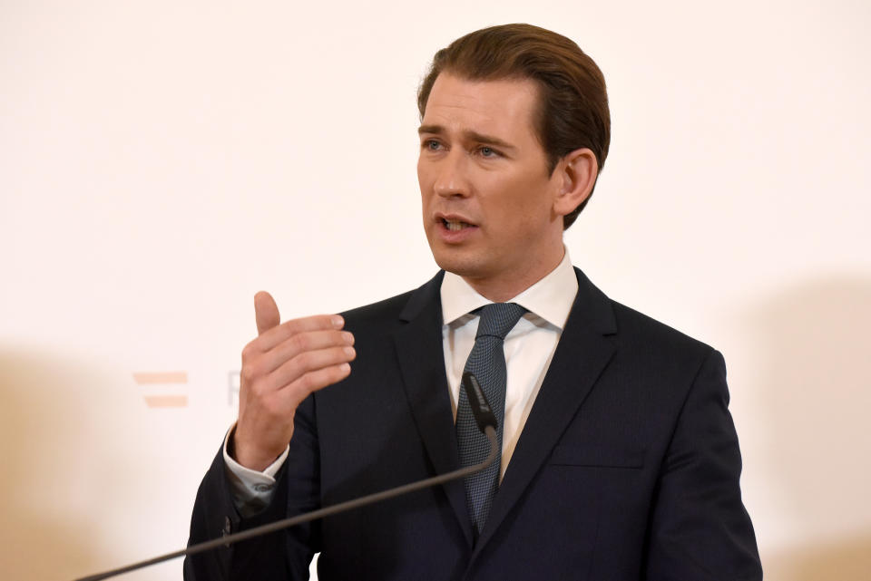 VIENNA, AUSTRIA - MARCH 13: Austrian Chancellor Sebastian Kurz announces further measures to fight the coronavirus during a press conference on March 13, 2020 in Vienna, Austria. The government announced closure of non-necessary shops as well restaurants, cafes and bars are only allowed to open till 3pm starting Monday. Certain regions in Tyrol are under quaratine. (Photo by Thomas Kronsteiner/Getty Images)