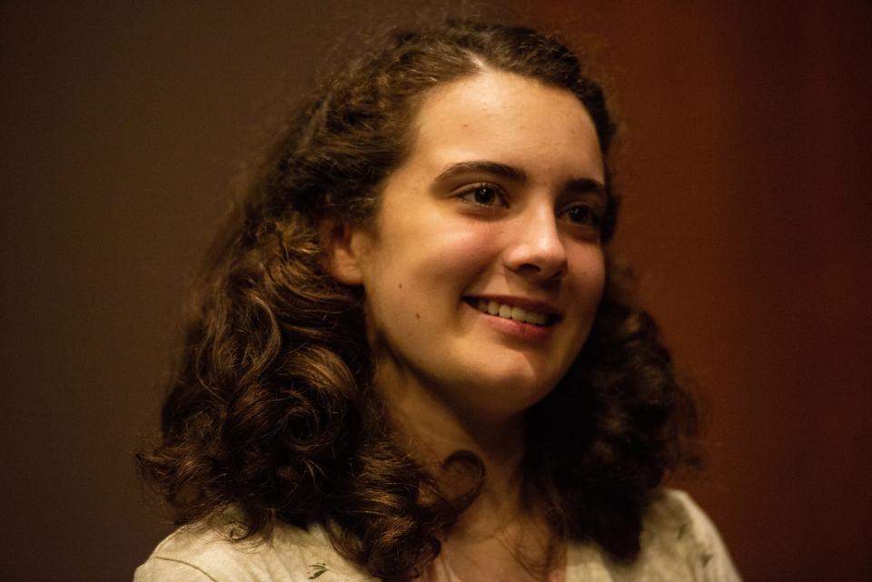 Abby Weatherford, lead actress of The Diary of Anne Frank, smiles as she recounts the prep she did ahead of her performance inside The Ned in Jackson, Tenn. on Tuesday, Mar. 7, 2023.