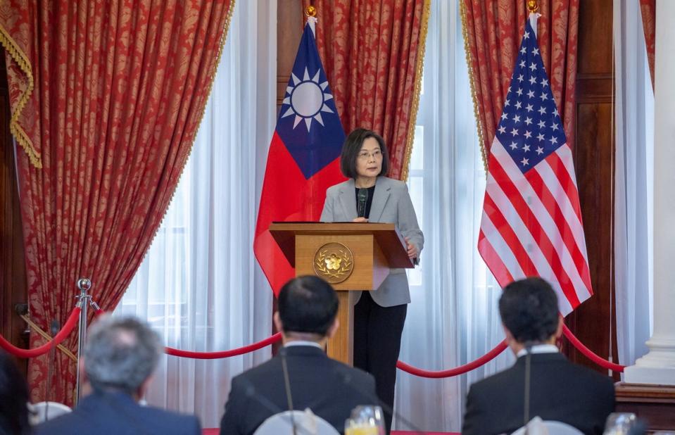 Taiwan’s president Tsai Ing-wen and Michael McCaul, chairman of the US house foreign affairs committee meet in Taipei (Via REUTERS)