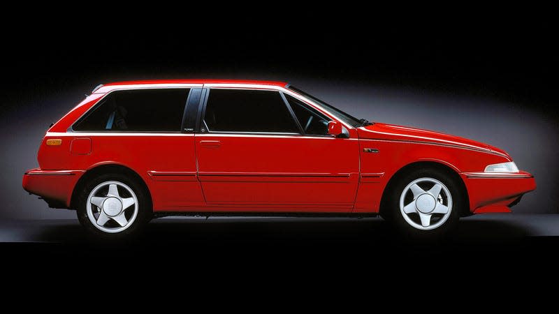 Side view of a red 1994 Volvo 480.