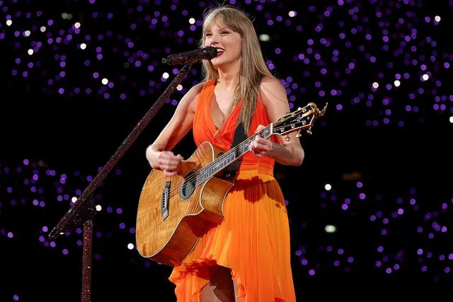 <p>Kevin Mazur/Getty</p> Taylor Swift performs onstage during "Taylor Swift | The Eras Tour" at Wembley Stadium on June 21, 2024 in London, England.