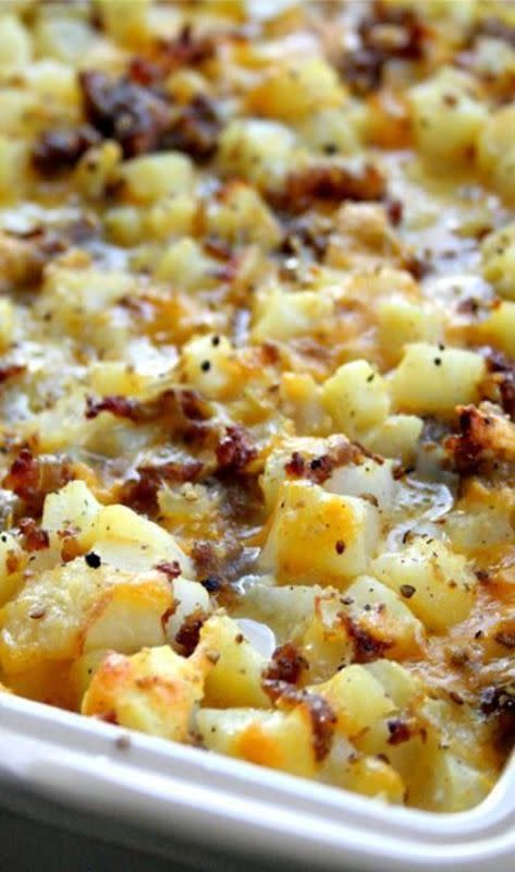 <p>Doughmesstic</p><p>All your brunch favorites in every bite.</p><p><strong>Get The Recipe: <a href="https://doughmesstic.com/2012/12/29/cheesy-potato-breakfast-casserole/" rel="nofollow noopener" target="_blank" data-ylk="slk:Cheesy Potato Breakfast Casserole;elm:context_link;itc:0;sec:content-canvas" class="link ">Cheesy Potato Breakfast Casserole</a></strong></p>