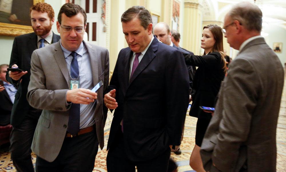 Senator Ted Cruz speaks to journalists after a vote on Capitol Hill on Monday.