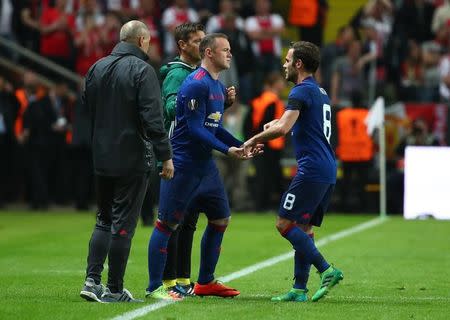 Football Soccer - Ajax Amsterdam v Manchester United - UEFA Europa League Final - Friends Arena, Solna, Stockholm, Sweden - 24/5/17 Manchester United's Wayne Rooney comes on as a substitute to replace Juan Mata Reuters / Michael Dalder Livepic