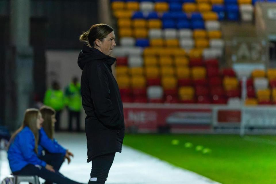 York City Ladies manager Steph Turnbull watches on as her side play Leeds United at the LNER Community Stadium. Picture: Matthew Appleby