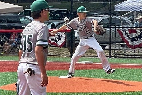 Dover's Brady Flynn threw an abbreviated no-hitter on Sunday, July 17, 2022 in the Cal Ripken baseball 11-year-olds New England regional tournament against Hudson, Massachusettsi n New Canaan, Connecticut. Dover won, 15-0.