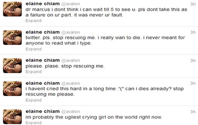 Elaine Chiam's suicidal tweets provoked a flurry of panic from friends