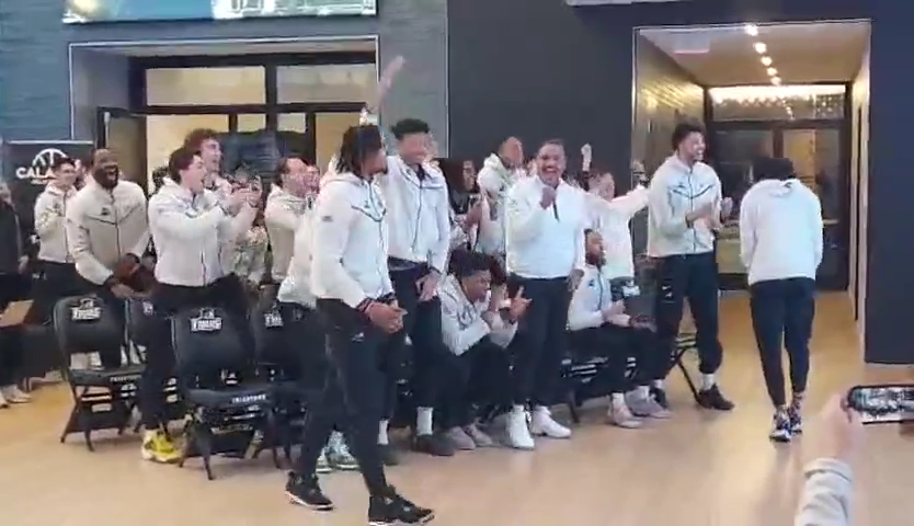 The Providence College Friars, seen here celebrating their selection to the NCAA Tournament, on on their way to Greensboro, North Carolina.